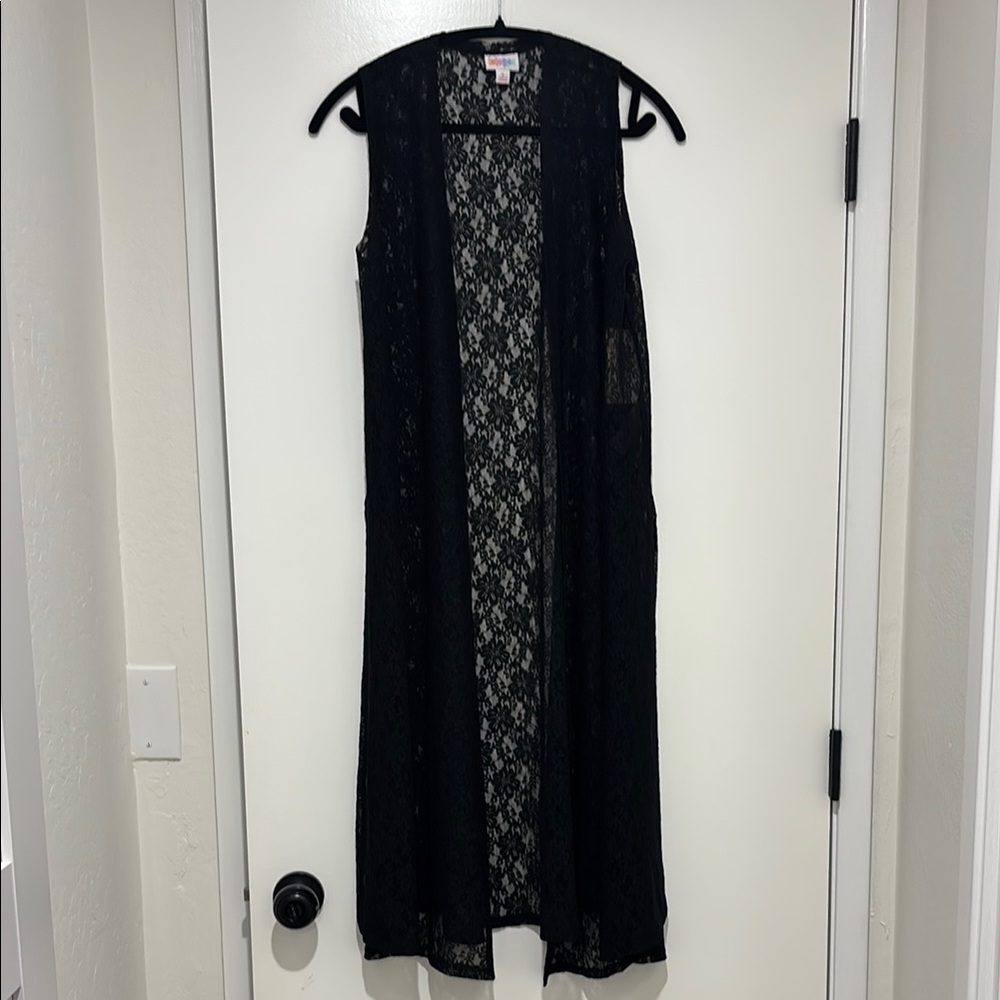 Black Lace Sleeveless Duster Vest